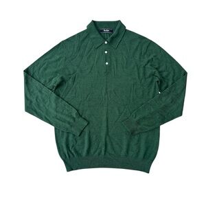 Neiman Marcus Forest Green Long Sleeve Polo Sweater wool/silk/cashmere XL